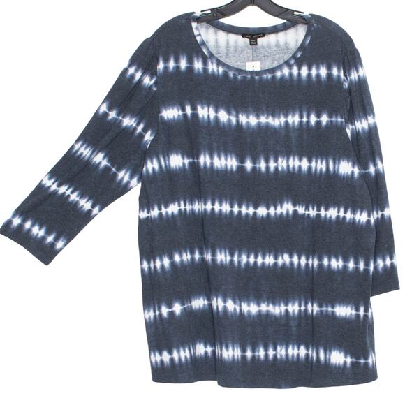 NWT Lane Bryant Womens Top 3/4 Sleeve Tie Dye Crewneck Blue White Plus 18/20 DX - Picture 1 of 6